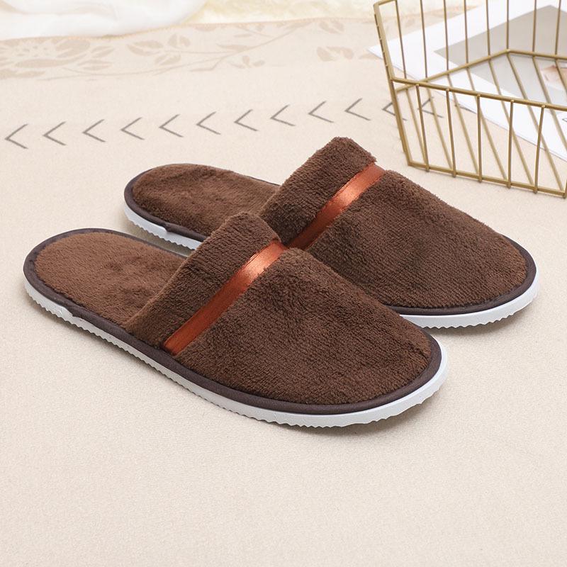 Coral Fleece Disposable Slippers with Color Ribbon for Home, Guest, Travel, Hotel, B&B - Thickened Comfort.