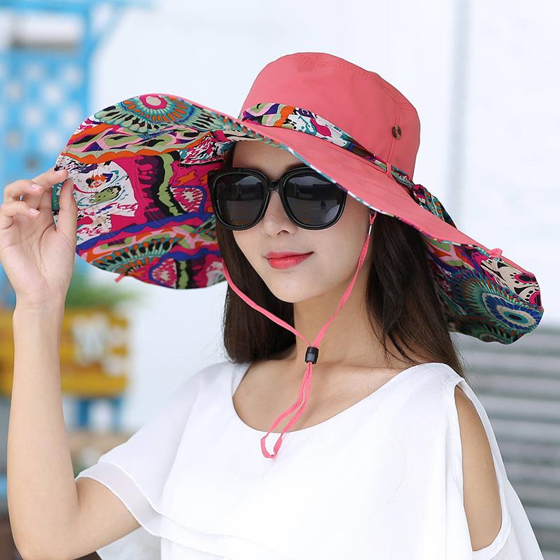 Seaside vacation sun hat women's big edge hat sun protection beach hat big eaves hat foldable beach sun hat tide