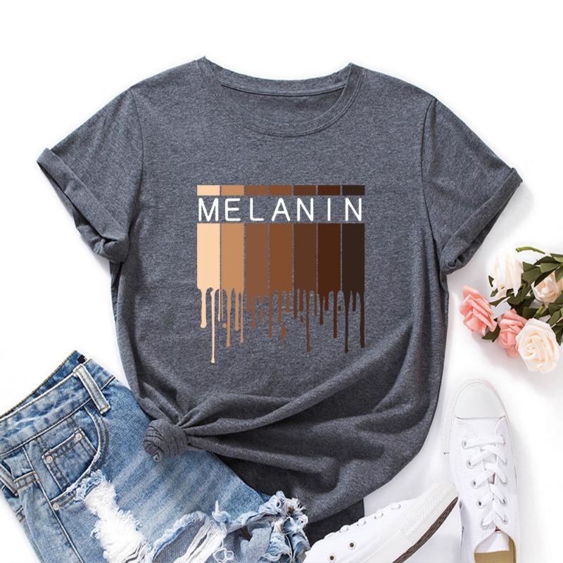 Summer Women's MELANIN Printed Cotton Loose Round Neck Short Sleeved T-Shirts Women’s
