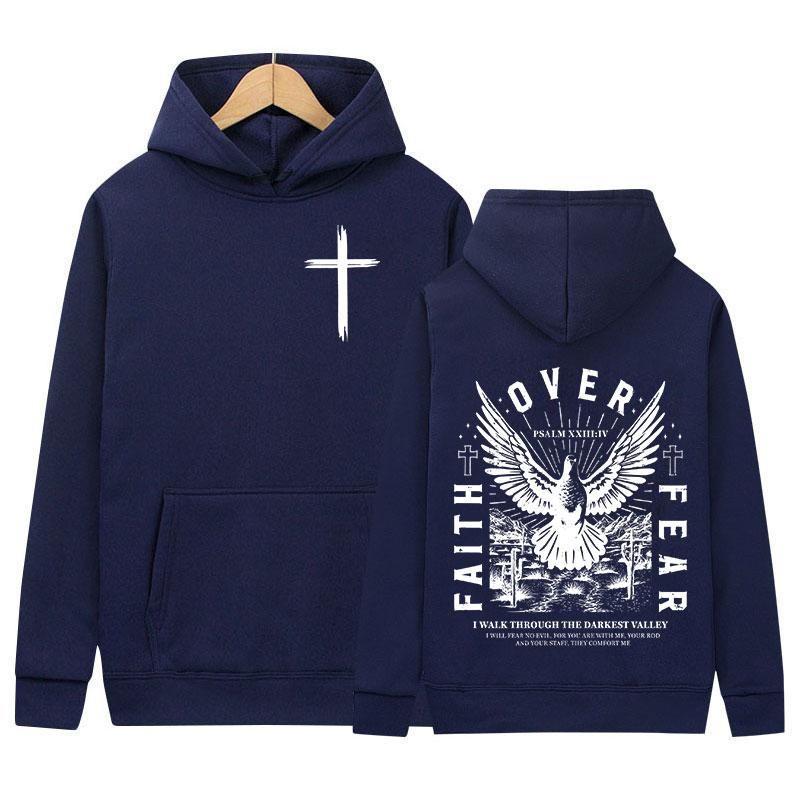 Jesus Faith Over Fear Inverse Letter Print Hoodie Christian Retro Fashion Harajuku Sweatshirt Unisex Fleece Oversized Hoodies