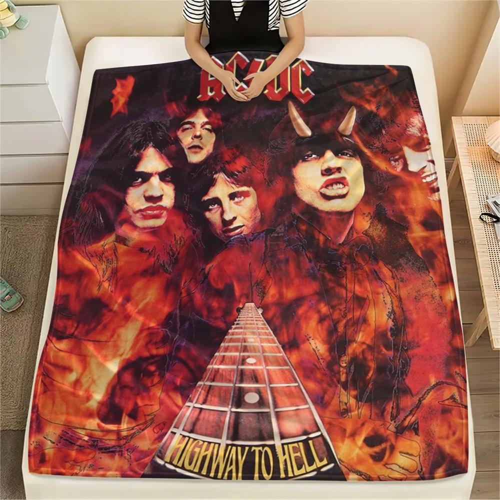 1Pc Ac-dc Band Print Flannel Blanket, High quality Comfortable for All Seasons, Home Decor, Warmth and Comfort, Perfect for Christmas Gifts