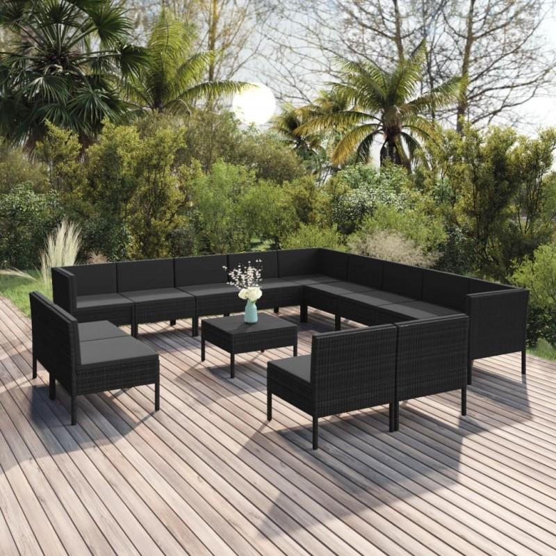 Day and Night - Day and Night Garden Furniture Set 14 Pieces Black Synthetic Rattan Cushions
