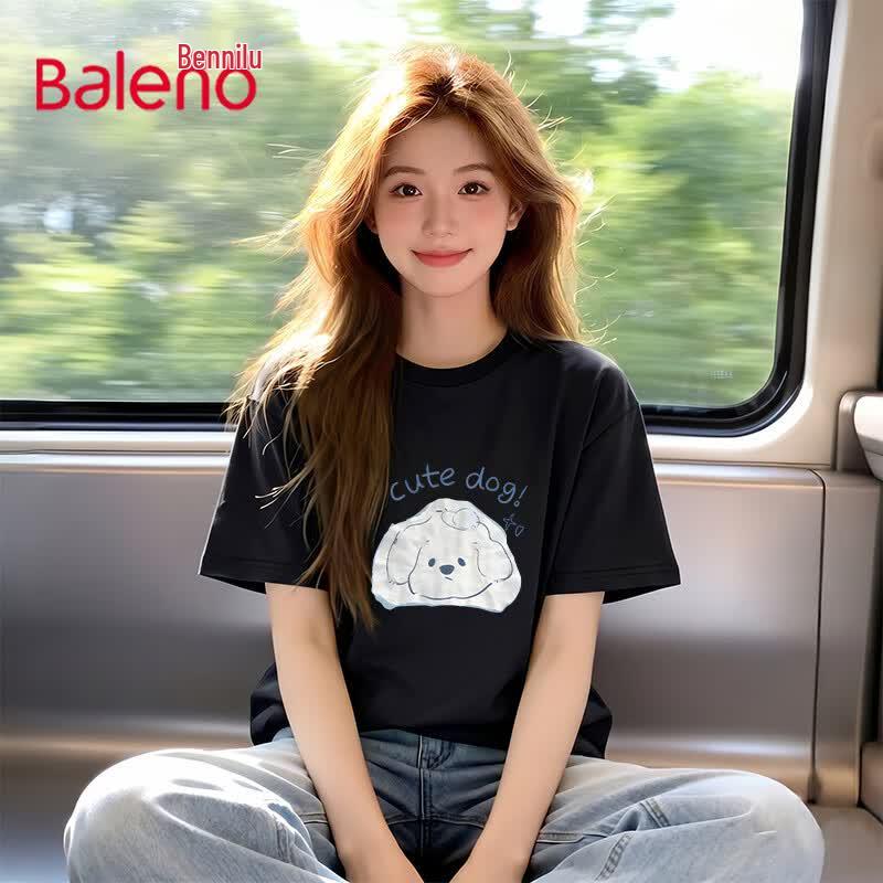 Baleno Women s Small Dog Print Round Neck T-Shirt S