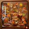 Holiday Window Decals for Glass 6 Sheets Autumn Harvest Stickers, Thanksgiving Cartoon Static Cling Decorations with Fall Art Pumpkins Maple