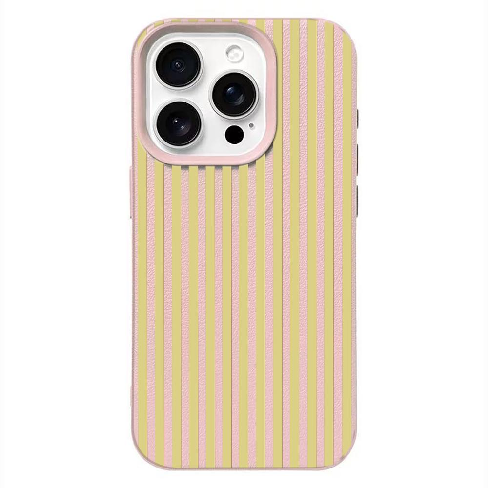 Yellow Black Stripe Lychee Texture Phone Case for iPhone 17 17E 16 15 14 13 12 11 Pro Max Shockproof Protective Cover