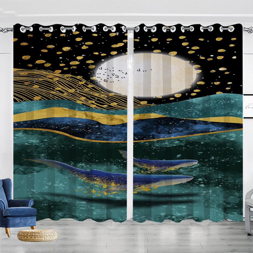 Green Forest Elf Lantern Curtains for The Bedroom Window Fabric Curtain for Living Room Left and Right Biparting Open 2Panel