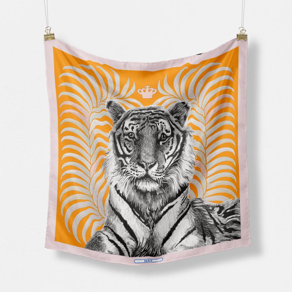 

53cm New Design Tiger Silk Scarf 2024 Brand Square Scarf Woman Luxury Bandana Headband Hijab Foulard Neckerchief Shawl For Lady