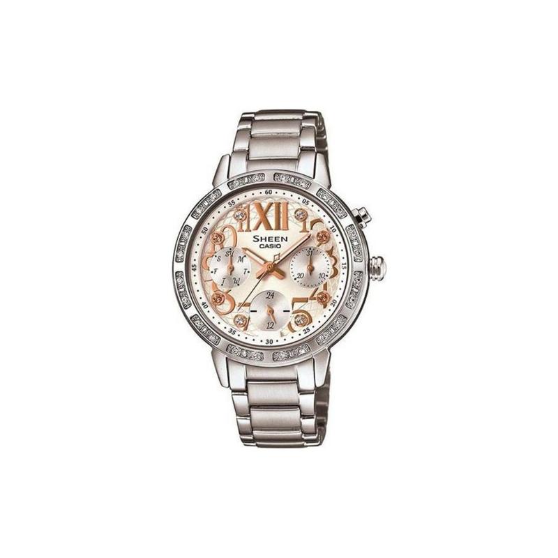 

Casio SHEEN quartz movement women s watch 50 meters waterproof quartz movement stainless steel strap Japanese and Korean watch women s SHE-3036D-7 білий