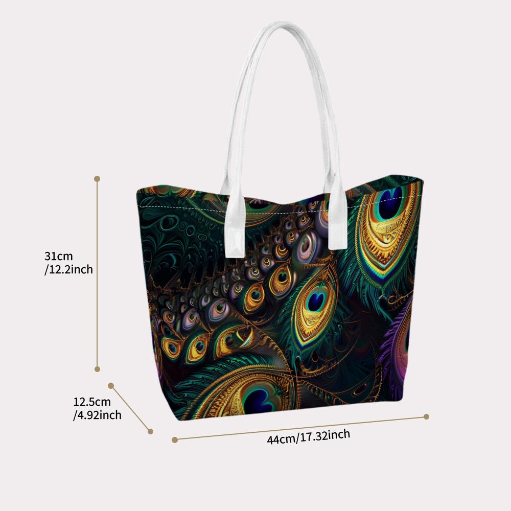 Bohemian Peacock Feather Pattern Women Tote Bag Fashion Casual Large Capacity Daily Portable Commuter Shoulder Bag
