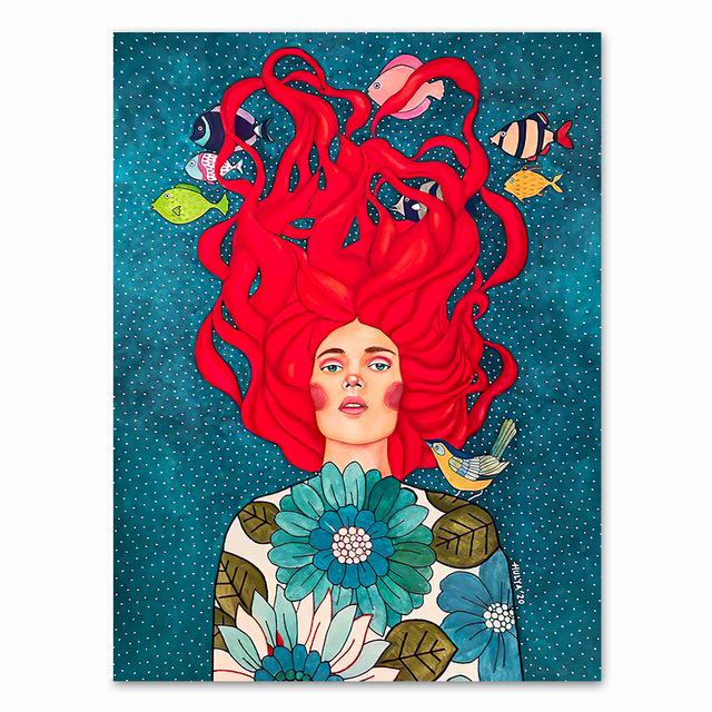 Abstrakte Mädchen Haar Blume Vogel Wand Kunst Leinwand Malerei Nordic Poster Und Drucke Vintage Wand Bilder Für Wohnzimmer Dekor kein Rahmen
