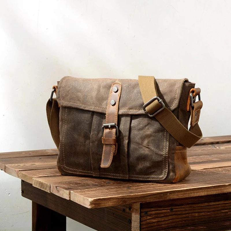 Retro Crossbody Bag Casual Canvas Shoulder Bag Men Simple Men'S Crossbody Bag Waterproof Bags Horizontal