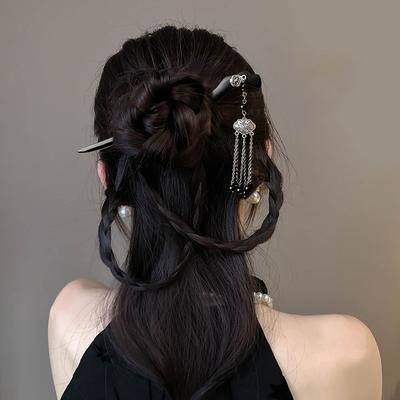 1 Stück Chinesischer Antiker Stil Tuschemalerei Holz Haarspangen Hochwertige Quasten Bequeme Schnelle Haarspangen-Anordnung Hanfu Qipao Kopfschmuck