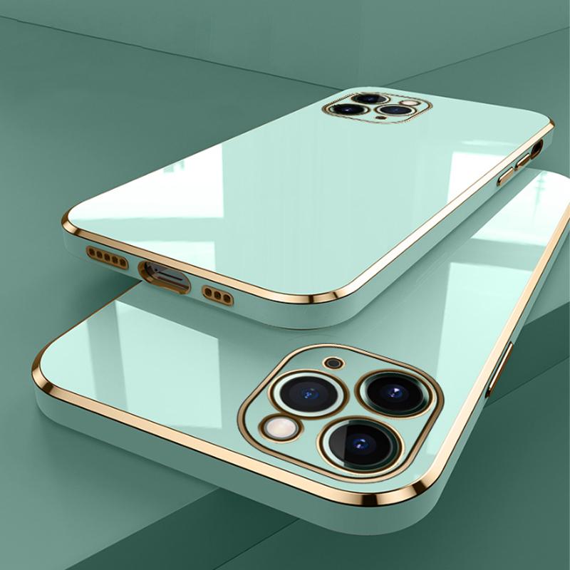 

Роскошный противоударный мягкий бампер с покрытием для iPhone 11 12 13 14 15 Pro Max X Xr Xs Max 15 Plus Защита объектива камеры Золотой гальванический чехол