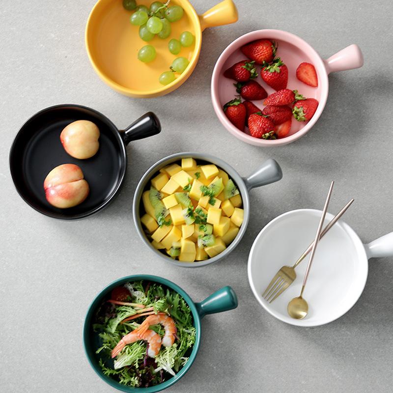 Factory Direct Sell Color Glazed Matte Nordic Baking Bowl Noodle Salad Bowl Ceramic Bowl With Handle