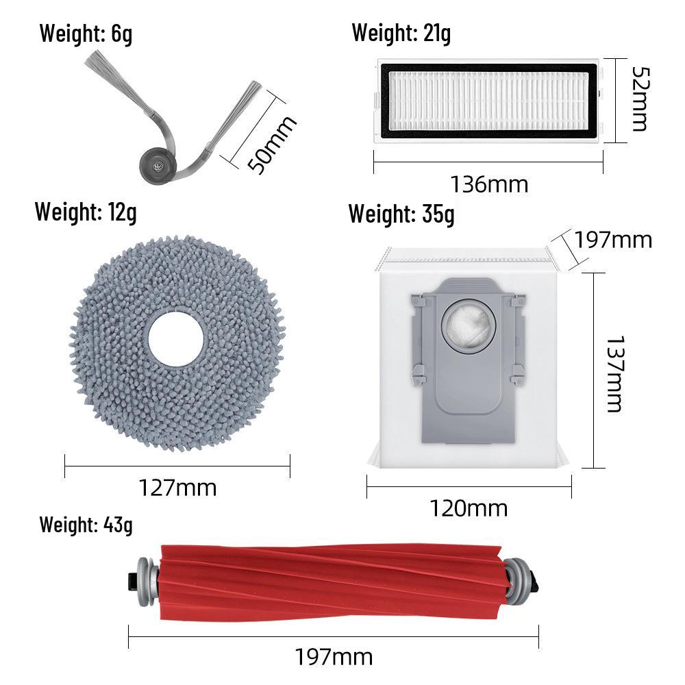 Stone Sweeper QV35A/QV35S Accessory Kit: Main Brush, Side Brush, HEPA Filter, Dust Bag, Mop Cloth