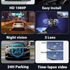 1080P HD Night Vision Car Driving Recorder 3-Channel Camera Video Recorder DVR Black Box Dual Lens with Rearview Camera HD Reversing Image