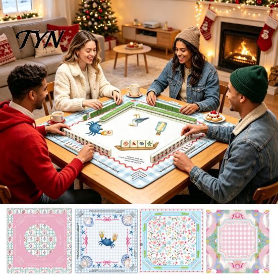 Wrinkle Resistant Game Mat Square Mahjong for Table, Anti-Slip Noise Reduction Table Protection Pad Cover, Waterproof Washable Diatomaceous