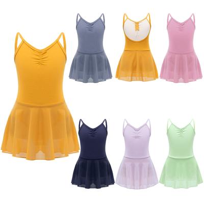 Vestido de Ballet para Niñas Estilo Peto Escote en V Fruncido Delantero Espalda Descubierta Color Sólido Traje Nacional Ropa de Actuación para Examen Físico
