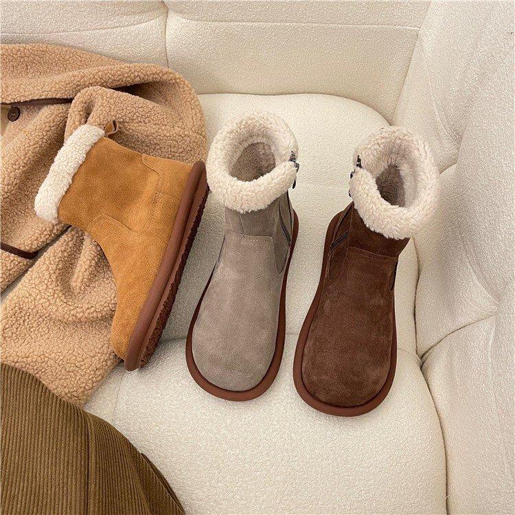 2025 New Women's Cotton Shoes, Short Boots, Fur Integrated Soft Leather Snow Boots Women's Winter Velvet Thickened Martin Boots
