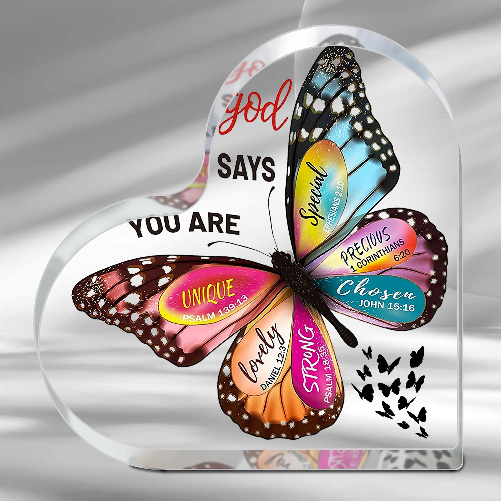 

Christian Butterfly Desk Decor. Acrylic inspirational gift with Bible verse for women & girls. чистый