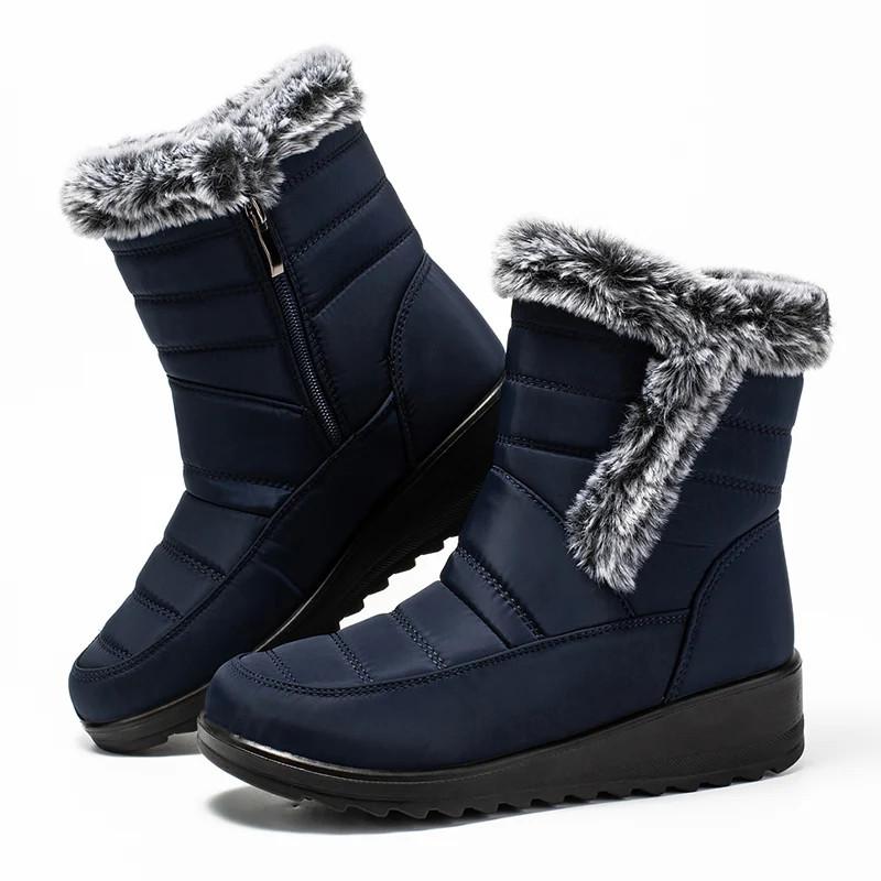 Bottines Chaudes en Peluche Épaissies Imperméables pour Femmes Hiver Bottes à Plateforme à Fermeture Éclair Latérale pour Femmes Bottes de Neige Antidérapantes Rembourrées en Coton