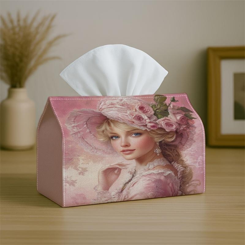 1pc Party Tissue Box, Vintage Rococo Style, Multifunctional Tissue Holder, Featuring a Floral Illustration of a Female Portrait, Ideal for Outdoor Gat