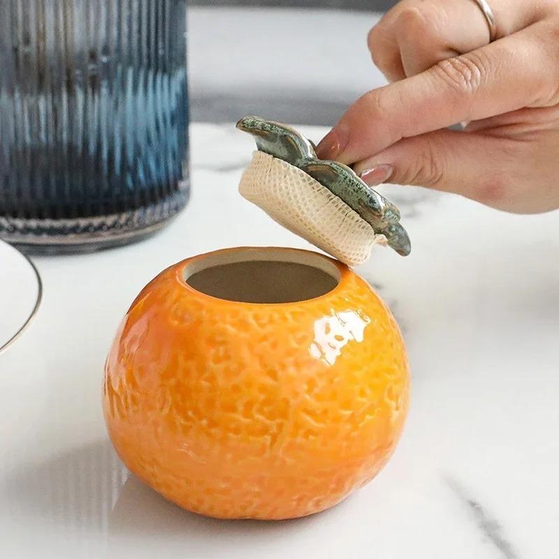 Orange Shaped Ceramic Storage Tank Household Furnishing Sealed Tea Cans Coffee Cans with Lid Living Room Candy Snack Storage Jar