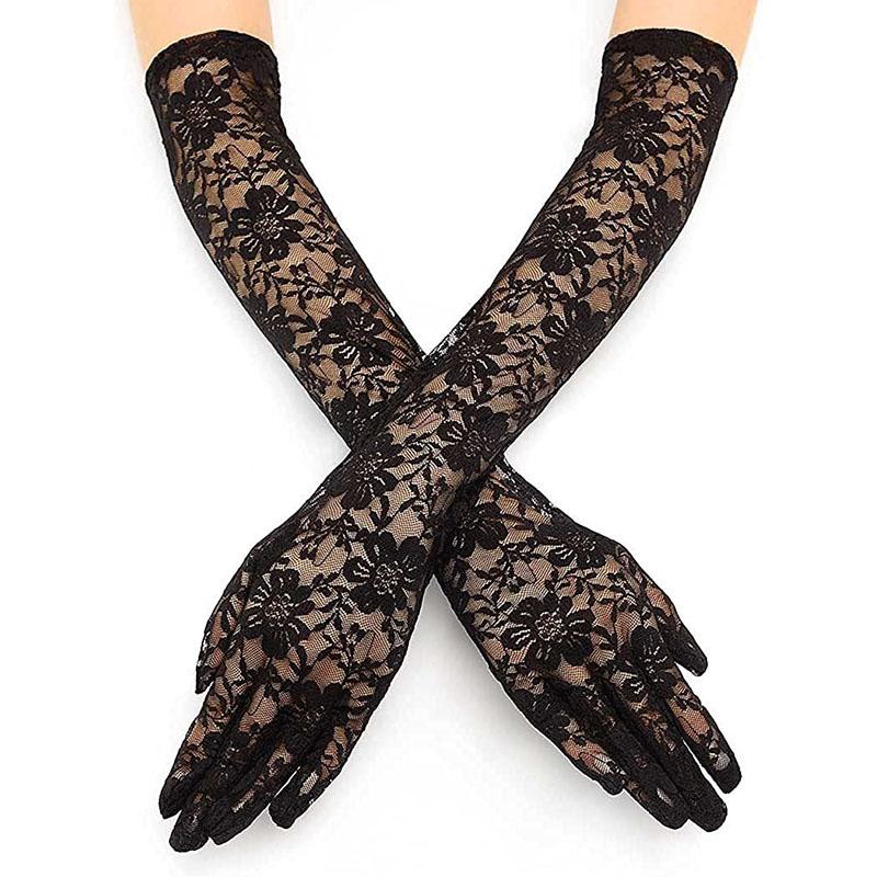 

Women Transparent Sexy Lace Flowers Mesh Breathable Fishnet Bowknot Long Gloves Jk Lolita Kawaii Y2K Cosplay Party Elasticity One Size