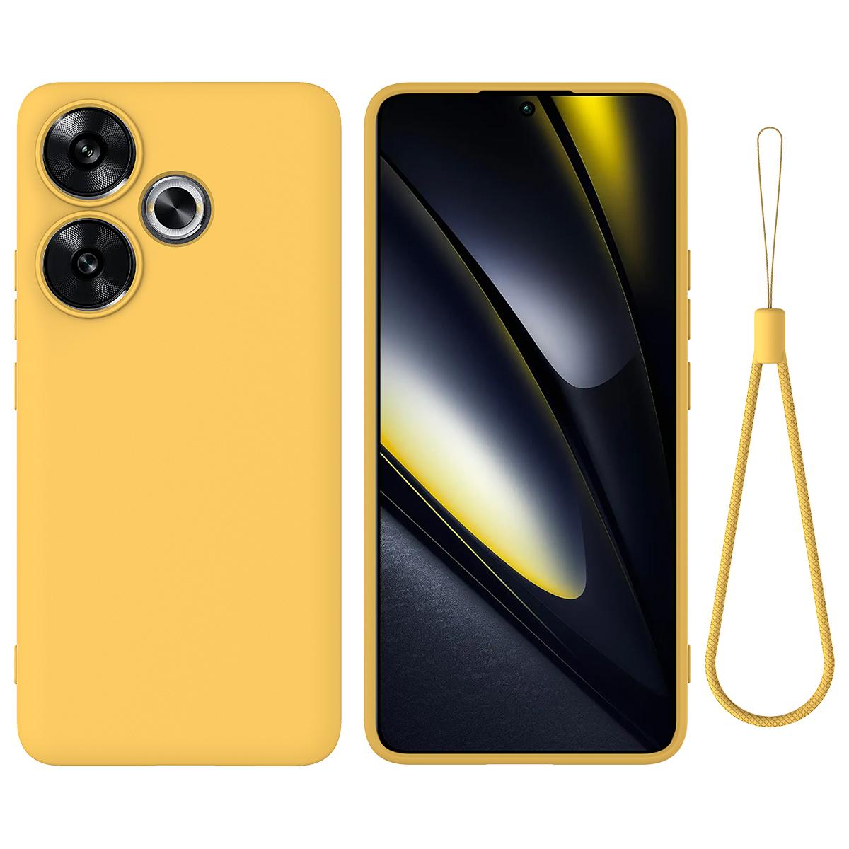 

For Xiaomi Poco F6 5G/Redmi Turbo 3 5G Case Liquid Silicone Anti-Drop Phone Cover with Hand Strap Yellow