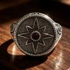 Punk Retro Ancient Silver North Star Shape Rings for Men Classic Red Zirconia Personality Jewelry Fashion Accessories