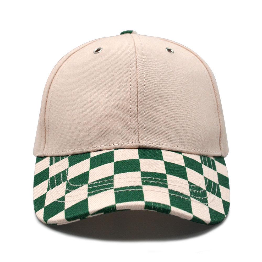 Fashion Checkerboard Baseball Caps 6 Panel Checkered Golf Hats Beige Green Plaid Checkered Sport Caps for