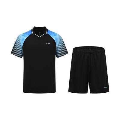 Li Ning Table Tennis Series Breathable Quick-Dry Comfortable Training Competition Polo Striped Short Sleeve Shorts Casual Sports Suit AATW065-1