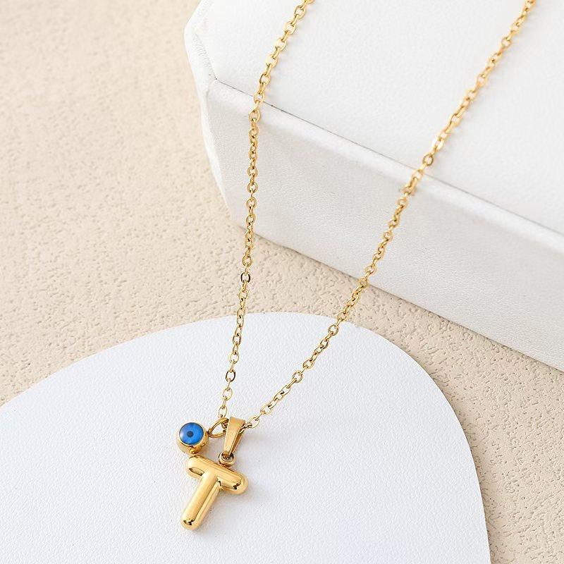 Turkish Blue Eye 3D Letter A-Z Alphabet Necklace For Women Girls Dainty Gold Plated Tiny Letter Stainless Steel Jewelry Gift