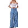 2024 Women's European & American Casual Striped Low Waist Wide Leg Drawstring Multi-Pocket Pants