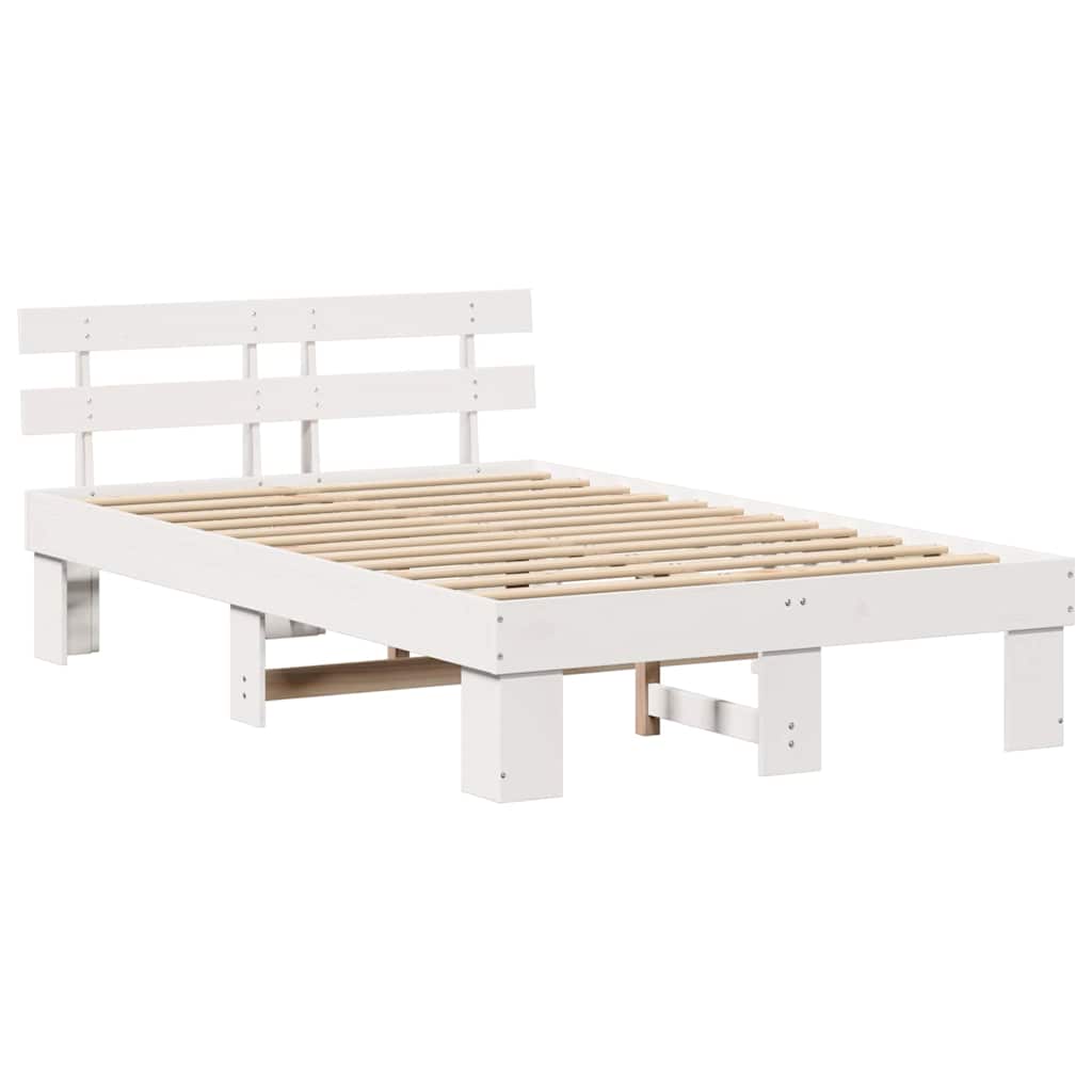 White Bed Frame with Headboard 120 x 190 cm Solid Pine Wood