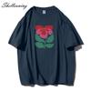 Shellsuning Beautiful Flowers Printed T-shirt for Women Summer Oversized Casual O-neck Simple All-match Girl Tees Basic Harajuku Couple Tops