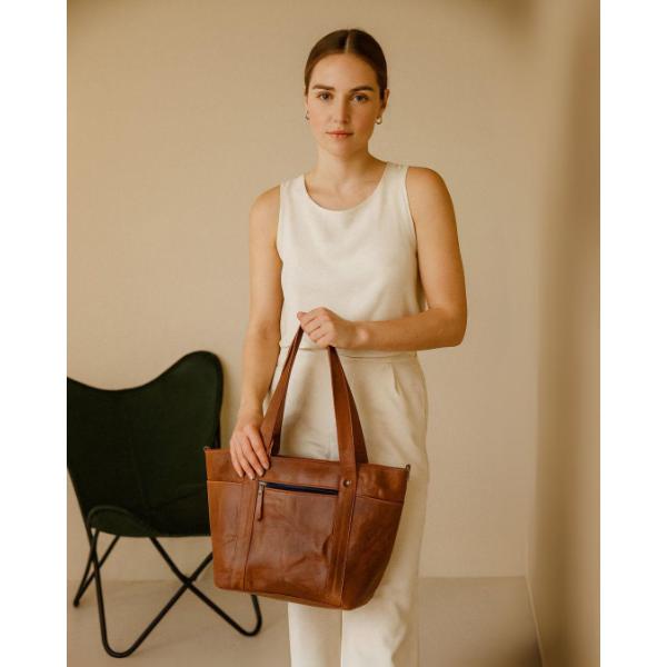 Borsa a Tote in Pelle Vintage Fatta a Mano – Borsa da Giorno da Donna