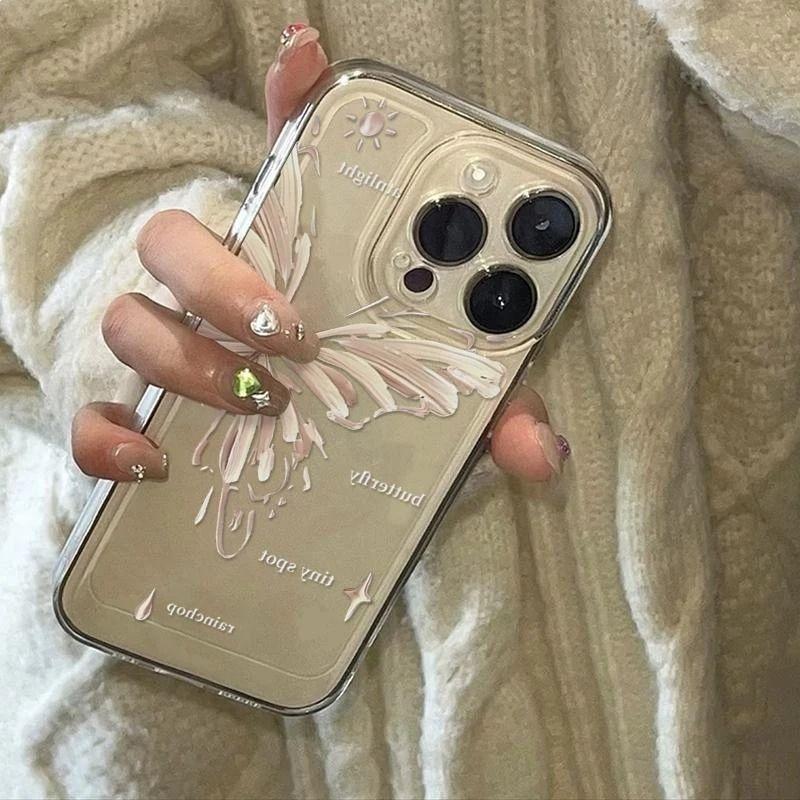 Gilt butterfly is suitable for Apple 16PROMAX mobile phone case iPhone15 transparent 14 creative 13 soft case 12 trendy models