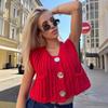 2025 Fall/Winter Women's V-Neck Three-Button Sleeveless Knitted Cardigan Vest