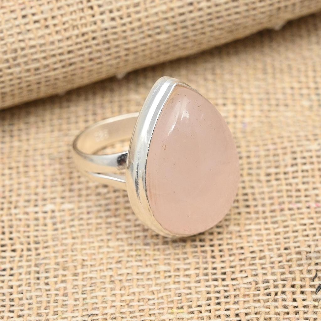 Beautiful Rose Quartz Gemstone Handmade 925 Sterling Silver Ring Jewelry