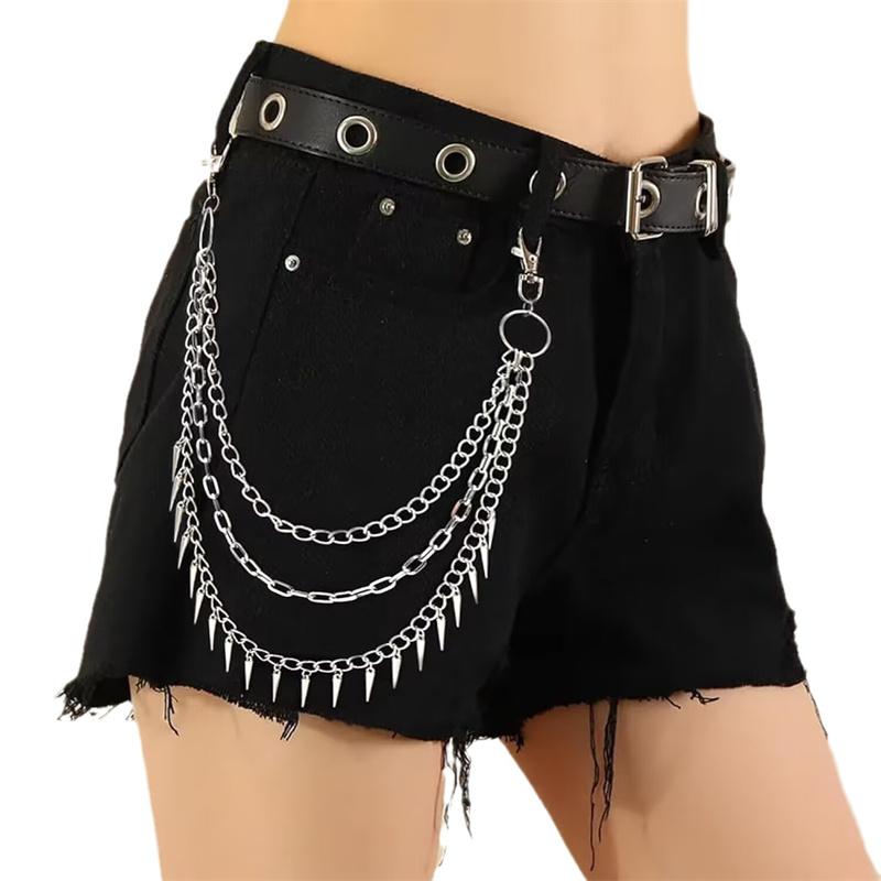 Chaîne Punk Layer 3 sur le Pantalon Jean Femme Porte-clés à Pointes pour Homme Egirl eBoy Harajuku Grunge Accessoires Esthétiques