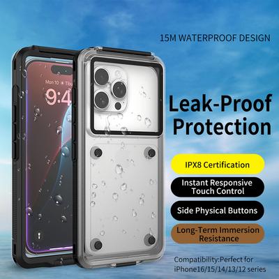 Wasserdichte Hülle iPhone 17/16/16 Pro/15 Pro Innen 6,3 Zoll Handy-Schutz IP68 30M Tiefe Tasten zugänglich