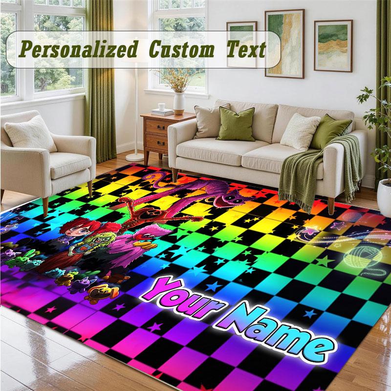 Crystal Velvet Square Rug Custom NamePoppy Playtime Pattern Non Slip Home Floor Decor Rug
