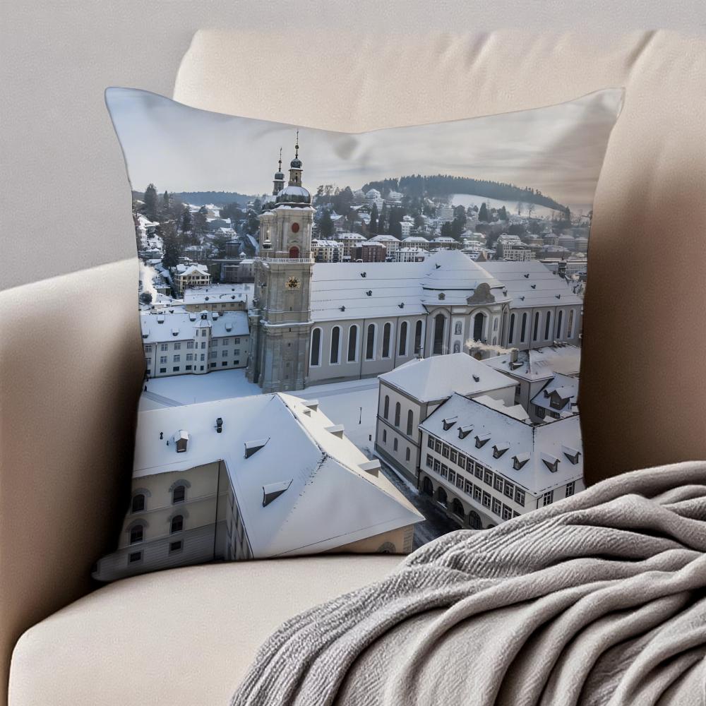 Classical AAbbey Of SSaint Gall Cushion Cover Pillowcase Antidustmite Invisible Zipper Short Plush Sofa Cushion