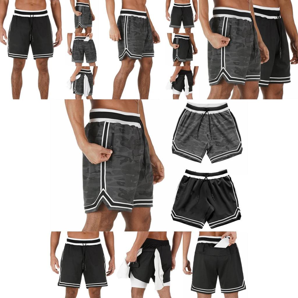 Men's Fitness Sports Shorts With Adjustable Waist And Hidden Zipper Pockets