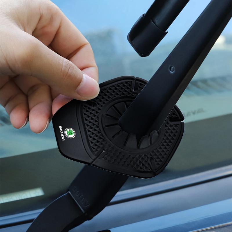 2Pcs Car Windshield Wiper Protective Cover Dust Wiper Emblem Car Styling For Skoda Octavia Superb Rapid Kodiaq Karoq Fabia Kamiq Roomster Citigo