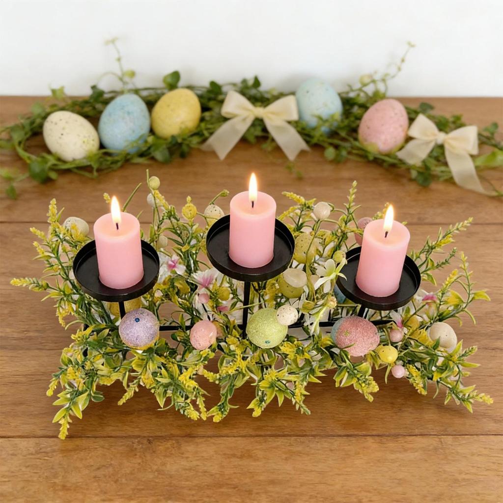 Easter Candle Holder 3-Tray Spring Metal Colorful Egg Desktop Decoration Table Iron Candle Holder Decor For Dining Living Room