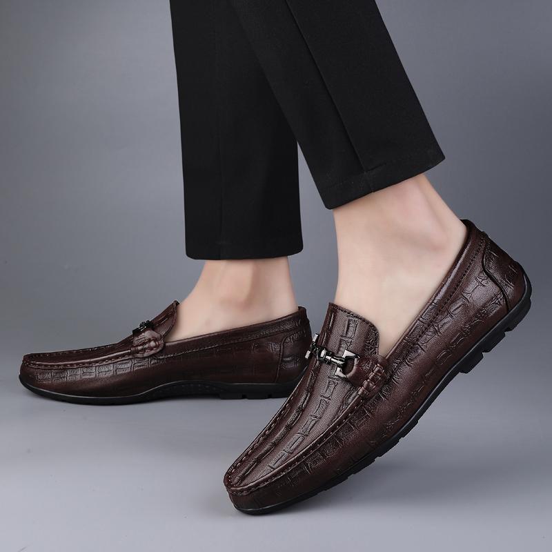 Spring Luxury Brand Shoes Men Classic Genuine Leather Mens Slip-On Driving Shoes Pattern Casual Office Shoes