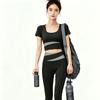 You can wear a contrasting color yoga suit, women's collar, short-sleeved trousers, shockproof gathering, sports and fitness two-piece set.
