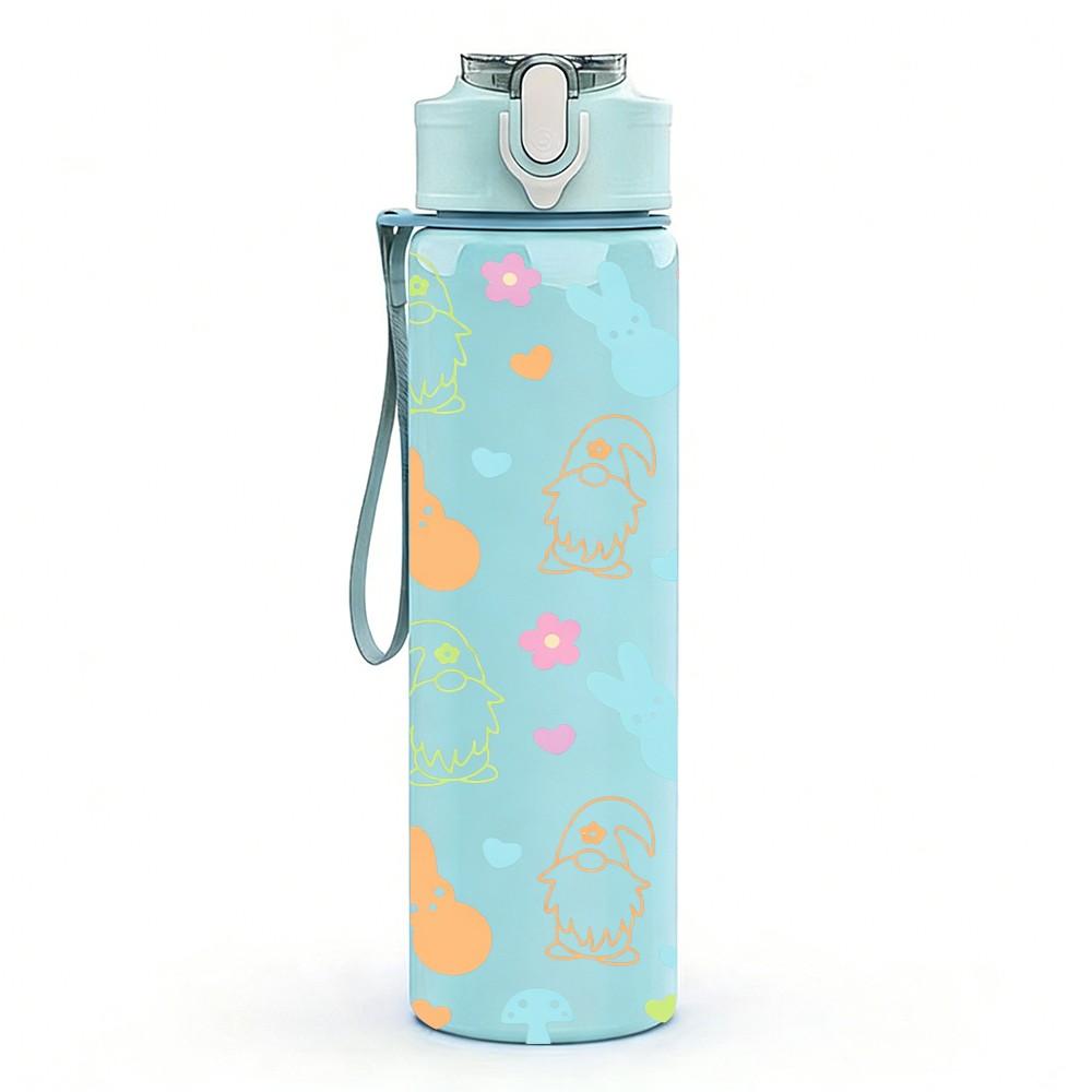 1PC Easter Bunny Egg Cute Doodle Pattern 750ml Color Plastic Sports Water Bottle Leakproof Flip Straw Lid Suitable for Sports Office Home Use